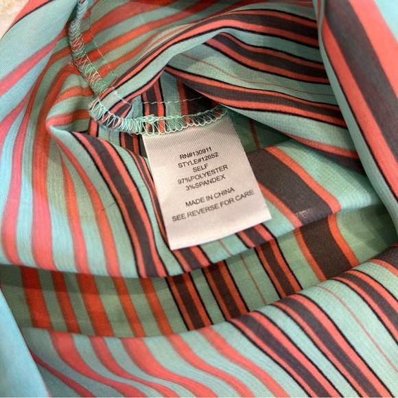 VINTAGE Daniel Rainn | Sheer Tie Front Blouse‎ | Mint & Orange Stripes | Medium - Picture 9 of 11